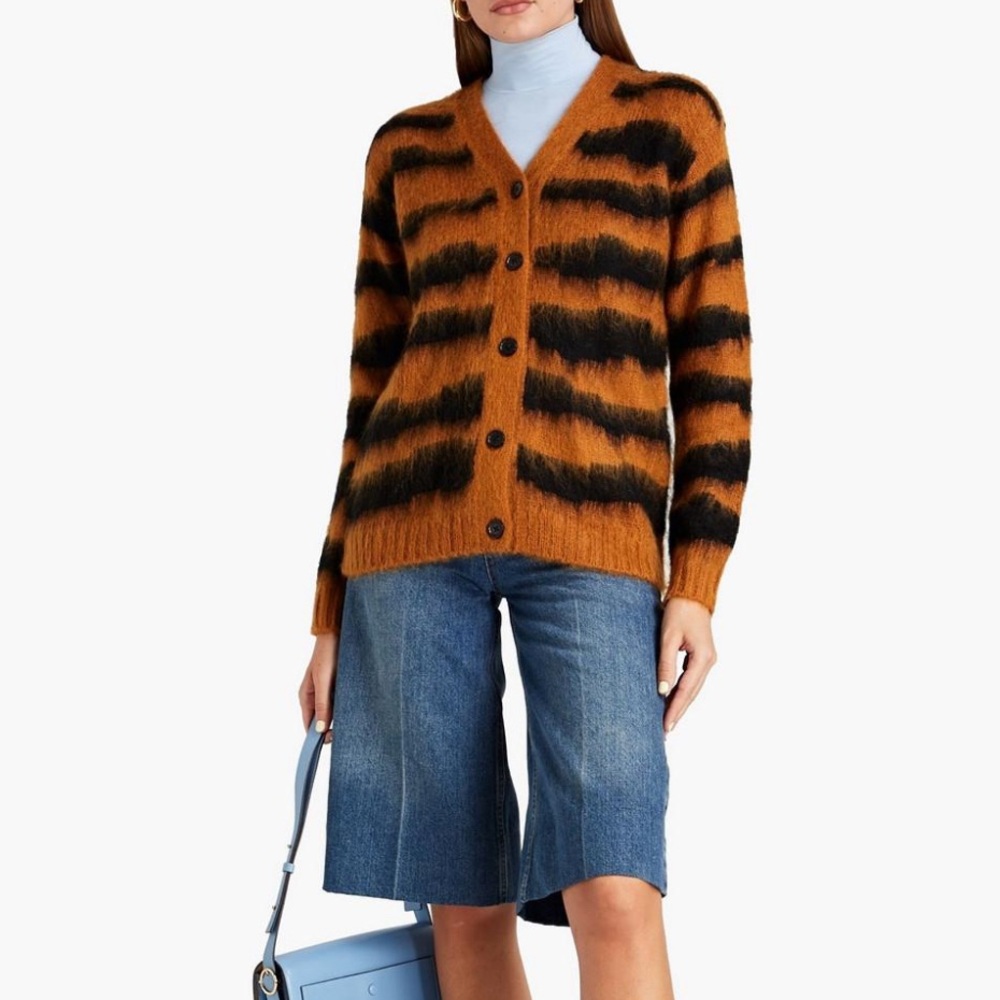 ALEXA CHUNG mohair striped cardigan, brown/orange and black, small